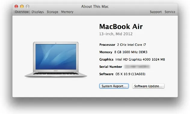 Figure 8: Hardware and operating system details of the development machine. The serial number has  been blurred