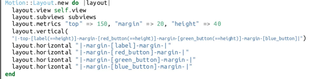 Figure 17: An example of defining the positions of interface elements using the Visual Format  Language
