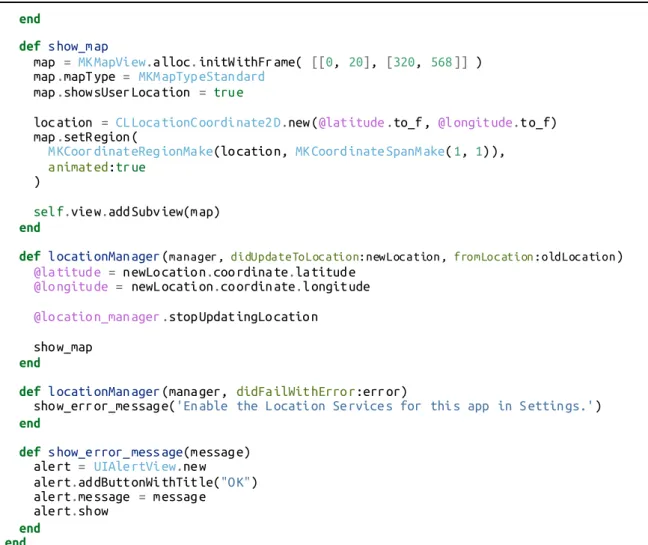 Figure 22: Code for getting the device location and then displaying the device