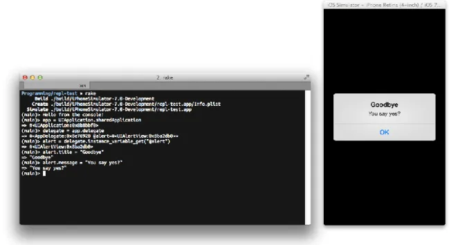 Figure 29: Interactively making changes to an application in the iOS Simulator while it
