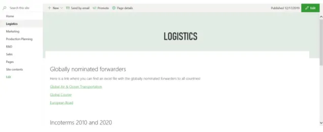 Figure 4. Picture of Logistics page 