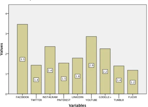 Figure 8 SPSS statistics bar chart for mean average of social media usage 
