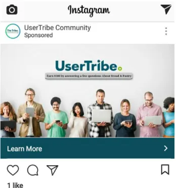 Figure 4. Shows UserTribe Community using paid advert in Instagram (Screenshot from  Instagram) 