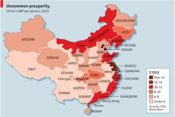 Figure 9. Regional GDP in Dollars in China ( Website of The Economist 2018).  