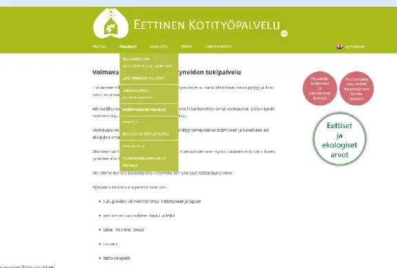 Figure 6. Website page with menus on top and sub-menus. Source  www.monim.fi  