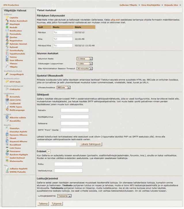 FIGURE 1. The administration panel of Gallery 2, Finnish language package. 