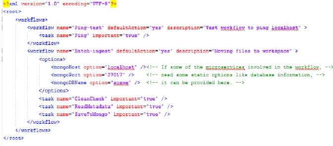 Figure 6 Workflows.xml file with 2 sample workflows 