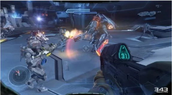 Figure 10. Diegetic and meta UI elements. (Halo 5: Guardians, 2015).  