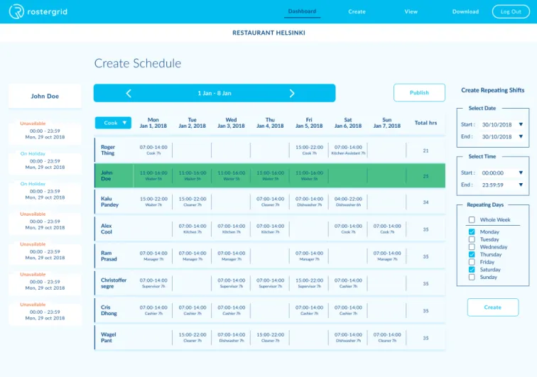 Figure 4: Create Schedule view of supervisor side of the application 