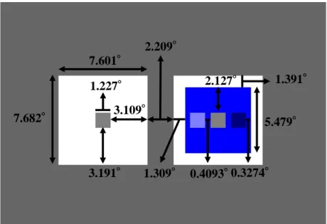   The same stimuli and combinations as Exp.1 were used also in Exp.2. Figure 4.2.1 shows the stimulus size used in the experiment.