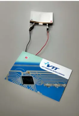 Figure 1. Enzymatically active power  source layers printed with VTT’s  pilot-scale roll-to-roll printing line.