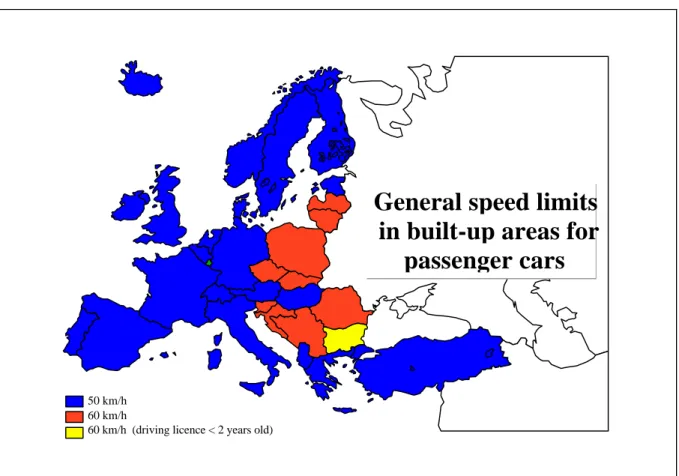 Figure 1. General speed limits for passenger cars in built-up areas.( Berlitz Business Travel Guide, 1996)