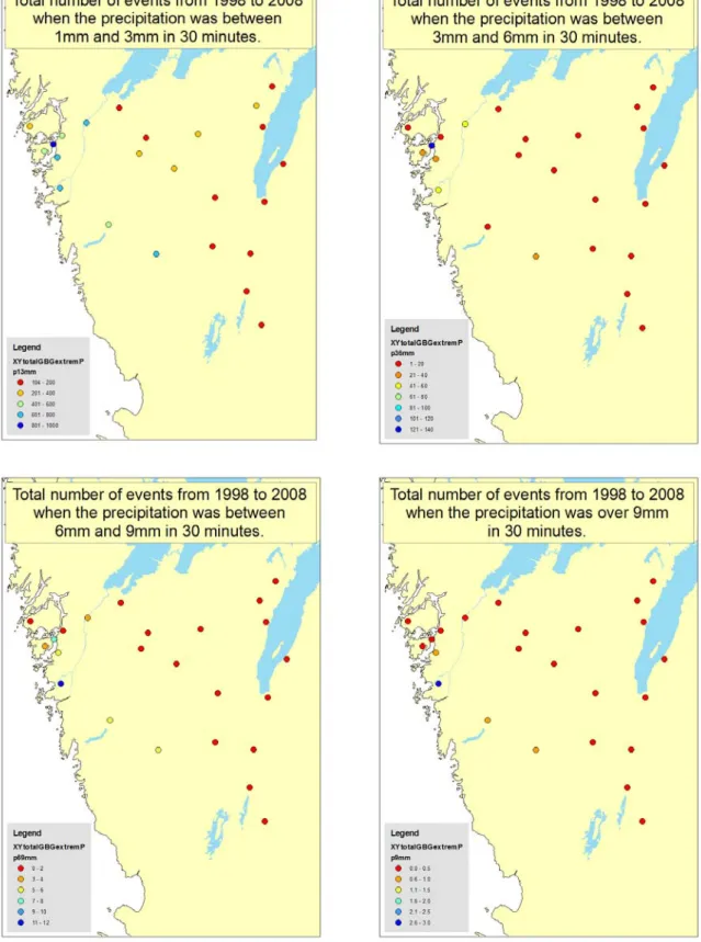 Figure 5. Local variability of extreme precipitation during the winter season 1997 to  2008