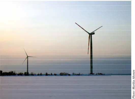 Figure 2. Windmills in January in Oritkari, Oulu, Finland. 