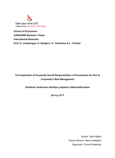 The Implication Of Corporate Social Responsibility In Procurement As 