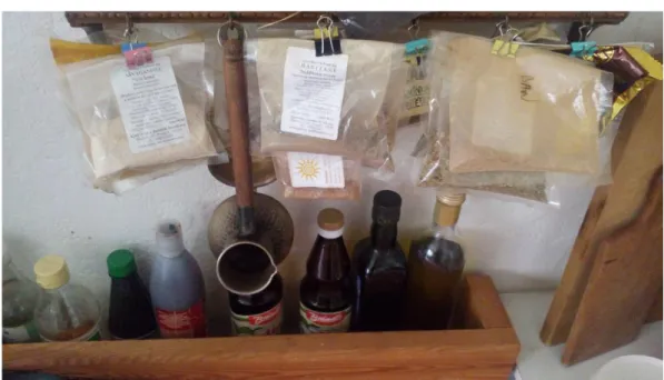 Figure No. 11. My shelf with Ayurvedic remedies, including sesame oil for greasing inside and outside  of the body