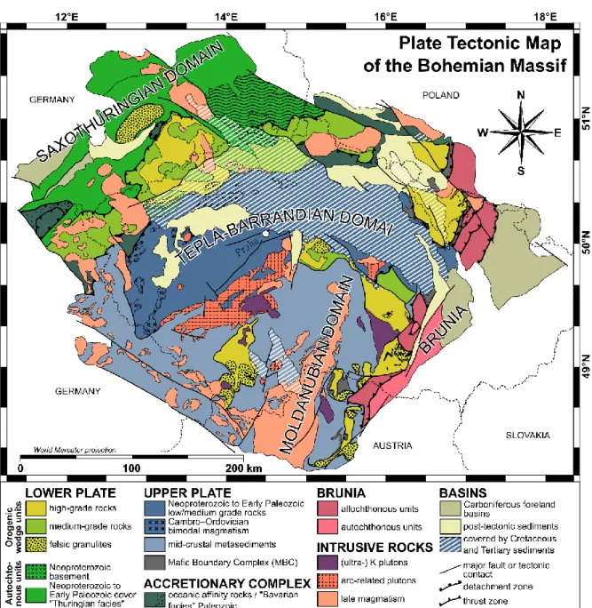 Fig. 1 Simplified and modified geological map of the Bohemian Massif by Schulmann et al