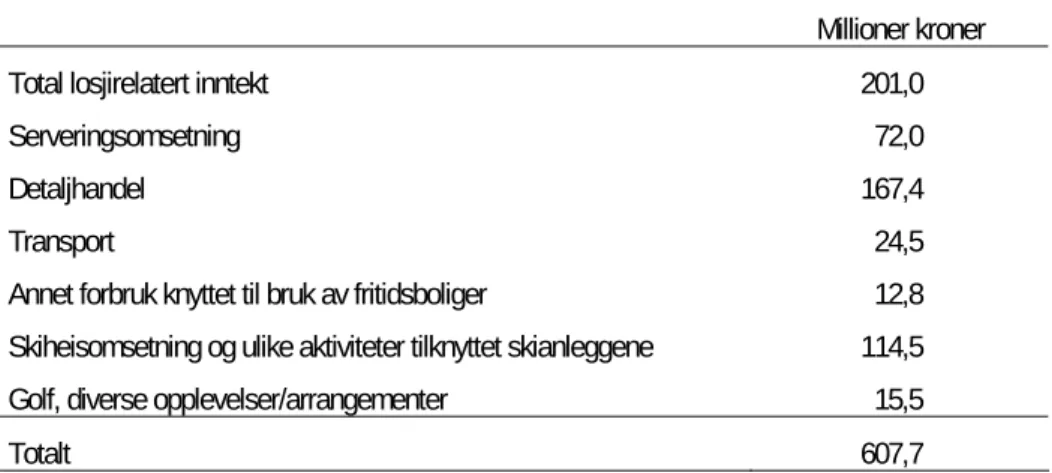 Tabell 4  Total turistrelatert omsetning i Hemsedal 2006. Eksklusive merverdiavgift 