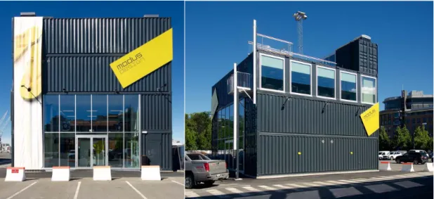 Figure 4.2: Containerised structure like the one planned for Oslo City Hub. Offices belonging to Modus Design AS  at Filipstad in Oslo