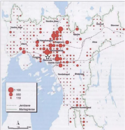 Figure 2.5: Completed, commenced and approved residential development 1996-2006 within  different parts of the Municipality of Oslo