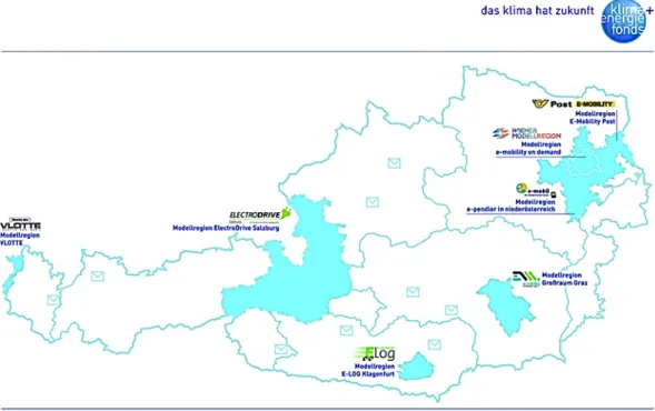 Figure 2.5: Austrian pilot regions for E-mobility. Source: www.e-connected.at  