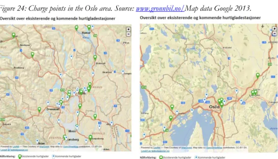 Figure 25: Map of fast charge points in the Oslo area. Source: