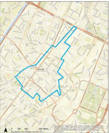 Figur 6: Bilfritt område i Brussel (blå linje) 