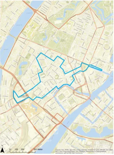 Figur 9: Bilfritt område i København (blå linje) 
