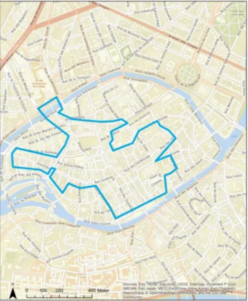 Figur 33: Bilfritt område i Strasbourg (blå linje) 