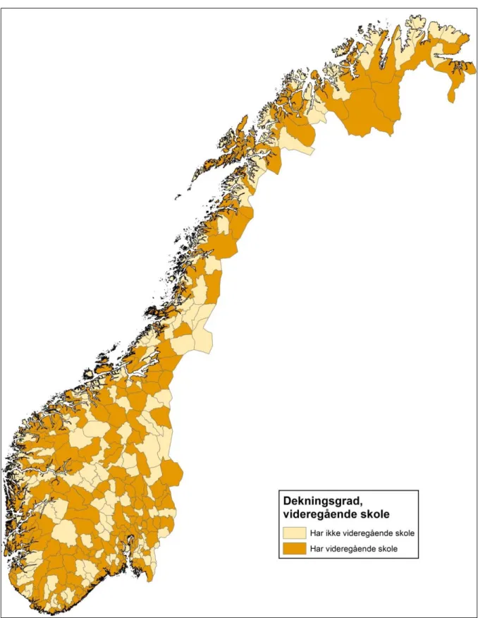 Kart 4. Kommuner med og uten videregående skole. 