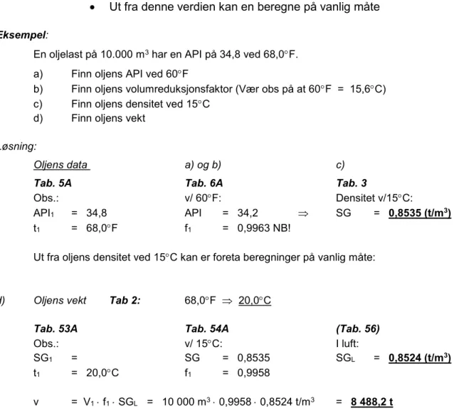 Tab. 5A  Gir API-gravity ved 60  F ut fra API-gravity ved observert temperatur. 