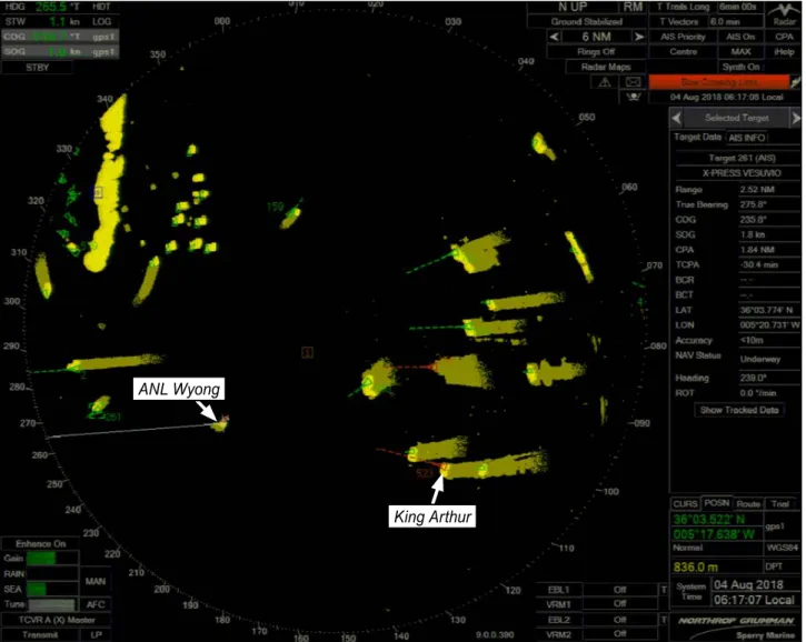 Figure 7: ANL Wyong’s starboard radar display at 0617 showing nine radar contacts approaching  from the east