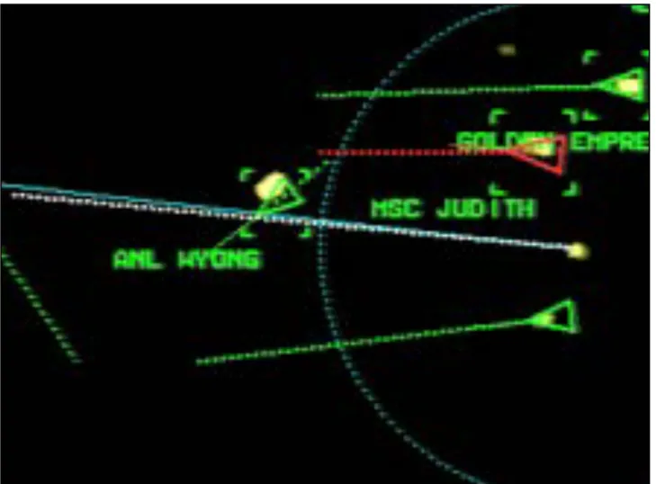 Figure 17: Detail from King Arthur’s starboard radar display showing the AIS symbol for ANL  Wyong heading in a south-westerly direction