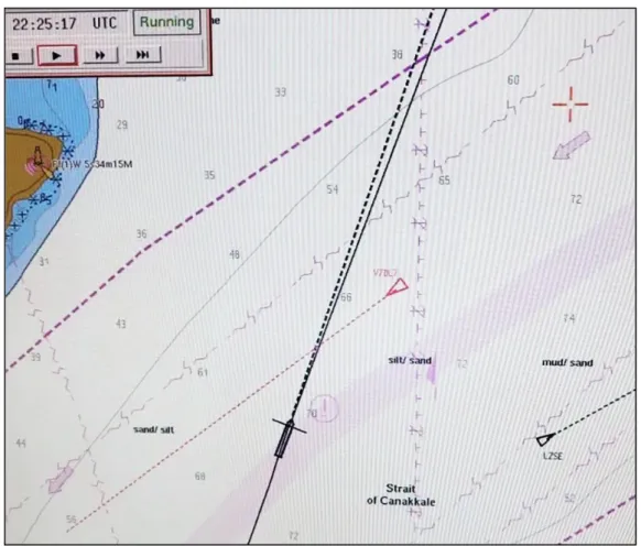 Figure 9: Positions of vessels at 0125:17 (48 seconds to collision) 