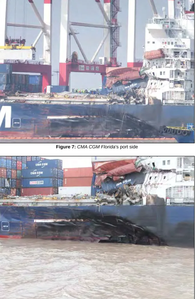 Figure 8: Close-up on CMA CGM Florida’s damaged port side