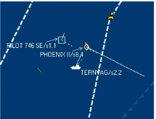 Figure 8. The vessels’ position, heading and speed at 02:14. 