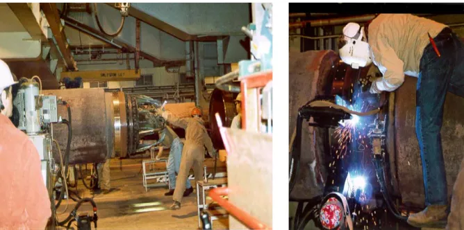 Figure 3.  Installation of line-up clamp (SOLITAIRE) and the Phoenix welding system  (Soiltaire)