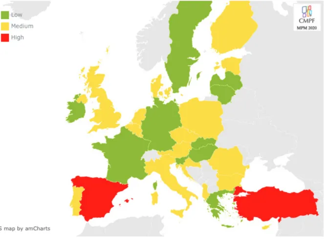 Figure 3.1.2.a. Indicator on the Protection of right to information - Map  of risks per country