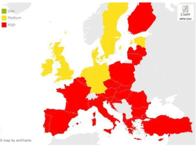 Fig. 3.2.3.a. Indicator on Online platforms concentration and competition  enforcement - Map of risks per country 