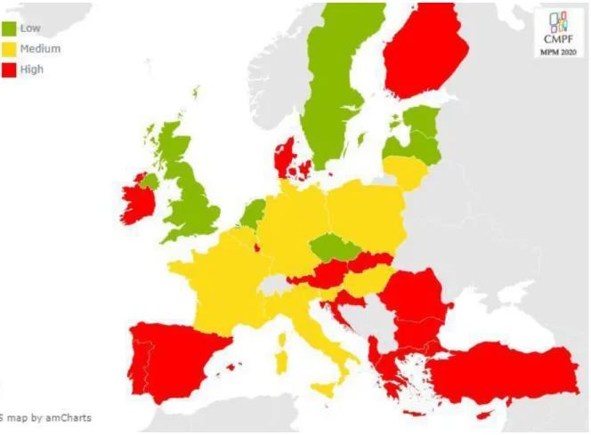 Figure 3.4.1.a. Indicator on Access to media for minorities - Map of risks  per country