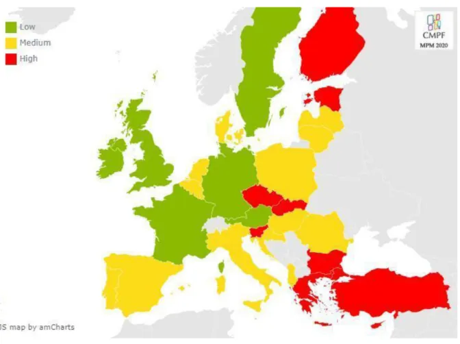 Figure 3.4.2.a. Indicator on Access to media for local/regional communities  and for community media - Map of risks per country