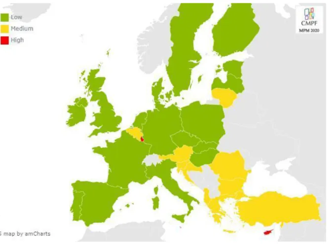 Figure 3.4.3.a. Indicator on Access to media for people with disabilities -  Map of risks per country