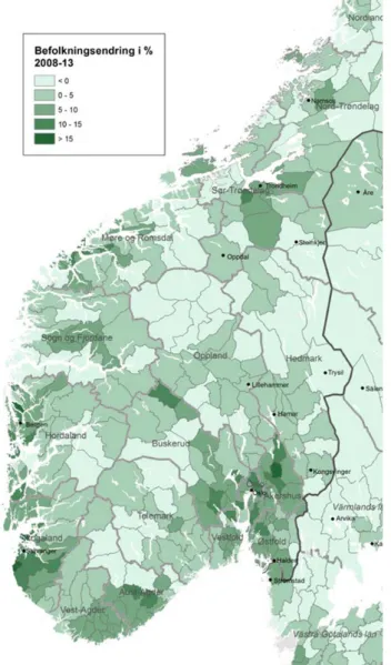Figur 1.2 Prosentvis befolkningsendring. Norge. 1.1.2008 -1.1.2013. 