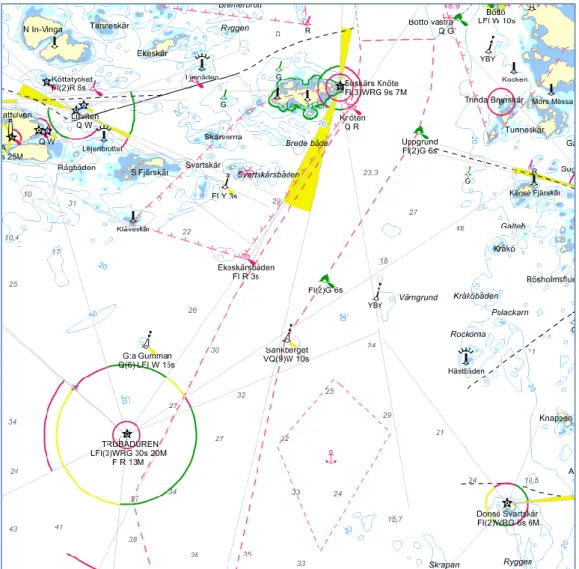 Fig. 3. Excerpt from the nautical chart of the area in question. The collision occurred just to the west of Sänk- Sänk-berget (a little below the centre of the image)