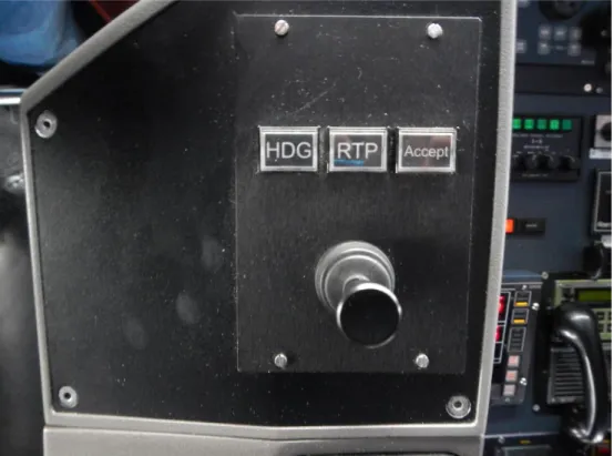 Fig. 9. The joystick for the automatic steering system that was used on STENA JUTLANDICA, located on  the armrest of one of the navigator’s chairs