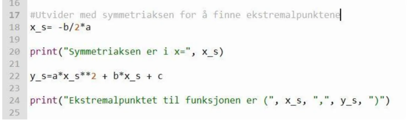 Figur 5: Bestemme ekstremalpunkt ved symmetriaksen i Python