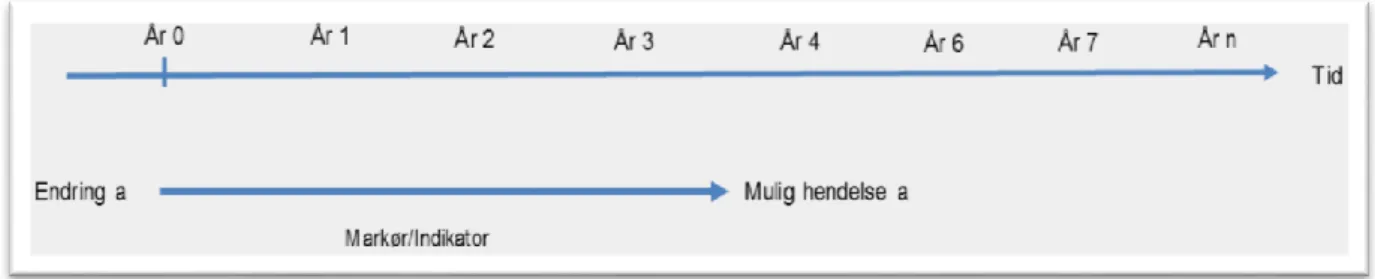 Figur 3 er utarbeidet til denne studien for å illustrere at en endring i år 0 for eksempel kan gi en uønsket  hendelse i år 4 hvis endringen ikke implementeres på en god måte