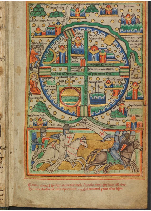 Fig. 20.4: Plan of Jerusalem ( “ Crusader map ” ), Frakish manuscript fragment (psalter?), mid twelfth century (ms KB 76 F 5, fol