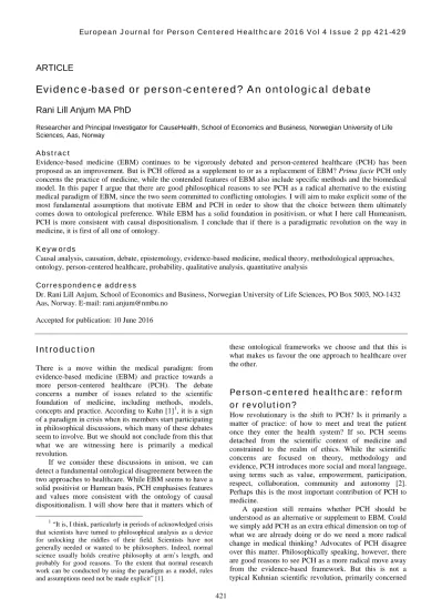 Evidence Based or Person Centered: An ontological debate