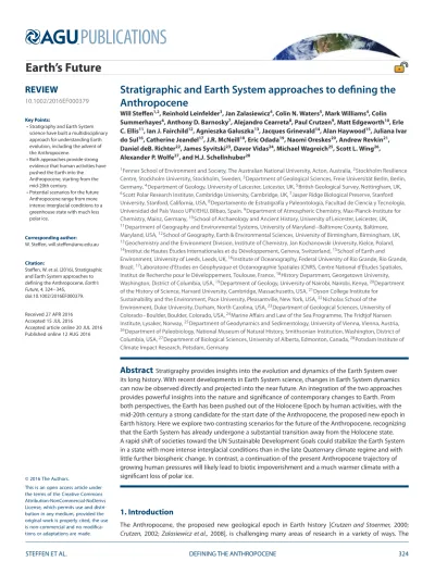 Stratigraphic And Earth System Approaches To Defining The Anthropocene